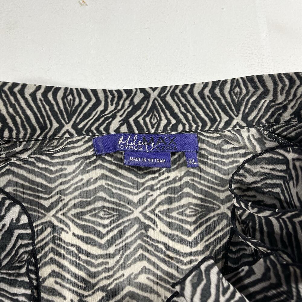 Miley Cyrus Max Azria XL Zebra Print Sheer Ruffle Top - Picture 4 of 6